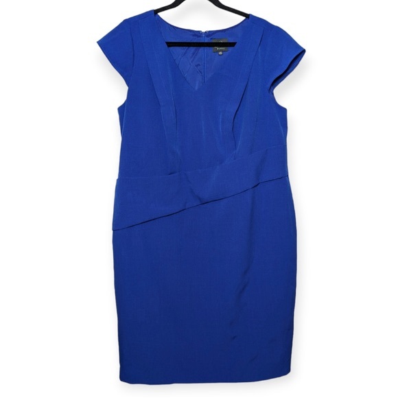 Adrianna Papell 18W Plus Size Blue V Neck Sheath Dress Woman Formal - Picture 3 of 8
